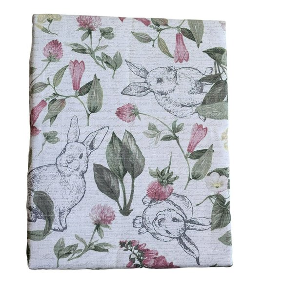 70in Round Cotton Tablecloth And Napkins With Printed Bunnies And Flowers Set - Picture 2 of 16